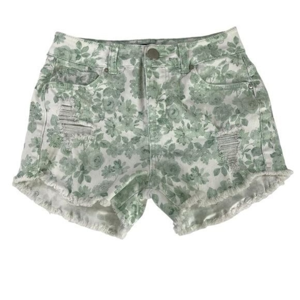 Sapphire‎ Ink Shorts Junior Size 3 White Green Floral Distress Jean